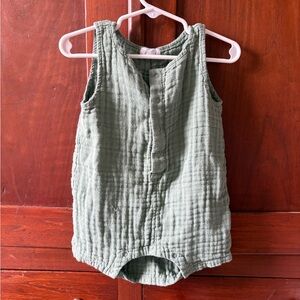 Angel Dear Sage Green Muslin Romper